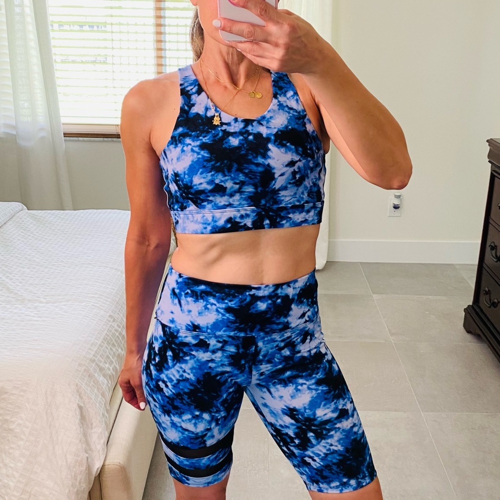 Blue Tie-Dye Sports Bra and Shorts Set